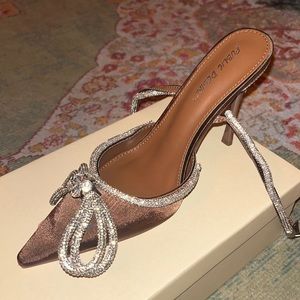 MIDNIGHT CHOCOLATE SATIN WRAP AROUND BOW POINTED TOE COURT HEELS